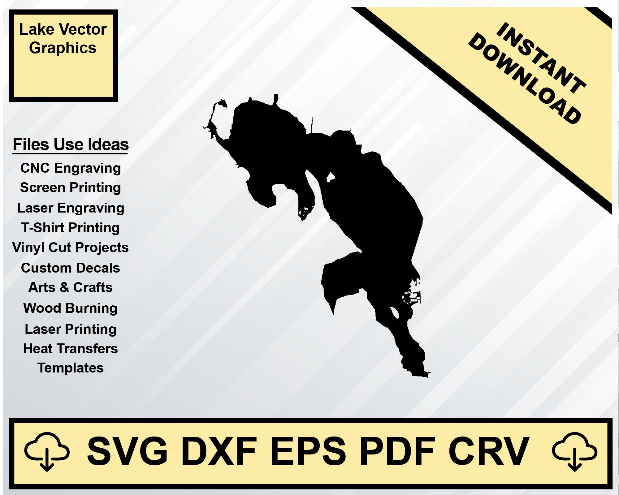 Upper Klamath Lake Oregon Map Silhouette Shape svg dxf pdf eps crv vector graphic design, Laser File, Screen Printing File