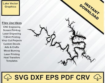 Lake of the Ozarks Missouri Map Silhouette Shape svg dxf pdf eps crv vector graphic design, Laser File, Screen Printing File, CNC Cut File