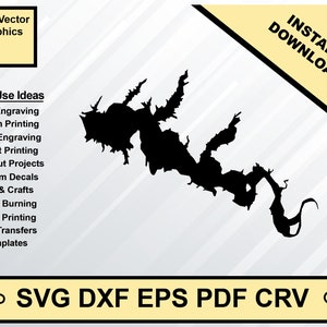 Lake Cachuma California Map Silhouette Shape svg dxf pdf eps crv vector graphic design, Laser File, Screen Printing File