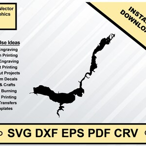 Holloway Reservoir Michigan Map Silhouette Shape svg dxf pdf eps crv vector graphic design, Laser File, Screen Printing File