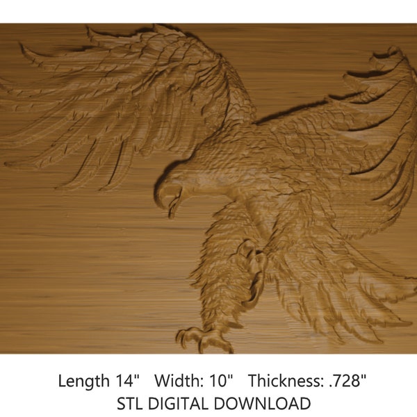 3D STL File for CNC Router, Eagle  STL File for Cnc Routing, Rendering of an Eagle, Eagle 3D Milling