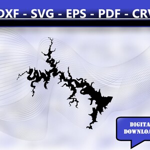 Skiatook Lake Oklahoma Map Silhouette Shape svg dxf pdf eps crv vector graphic design, Laser File, Screen Printing File
