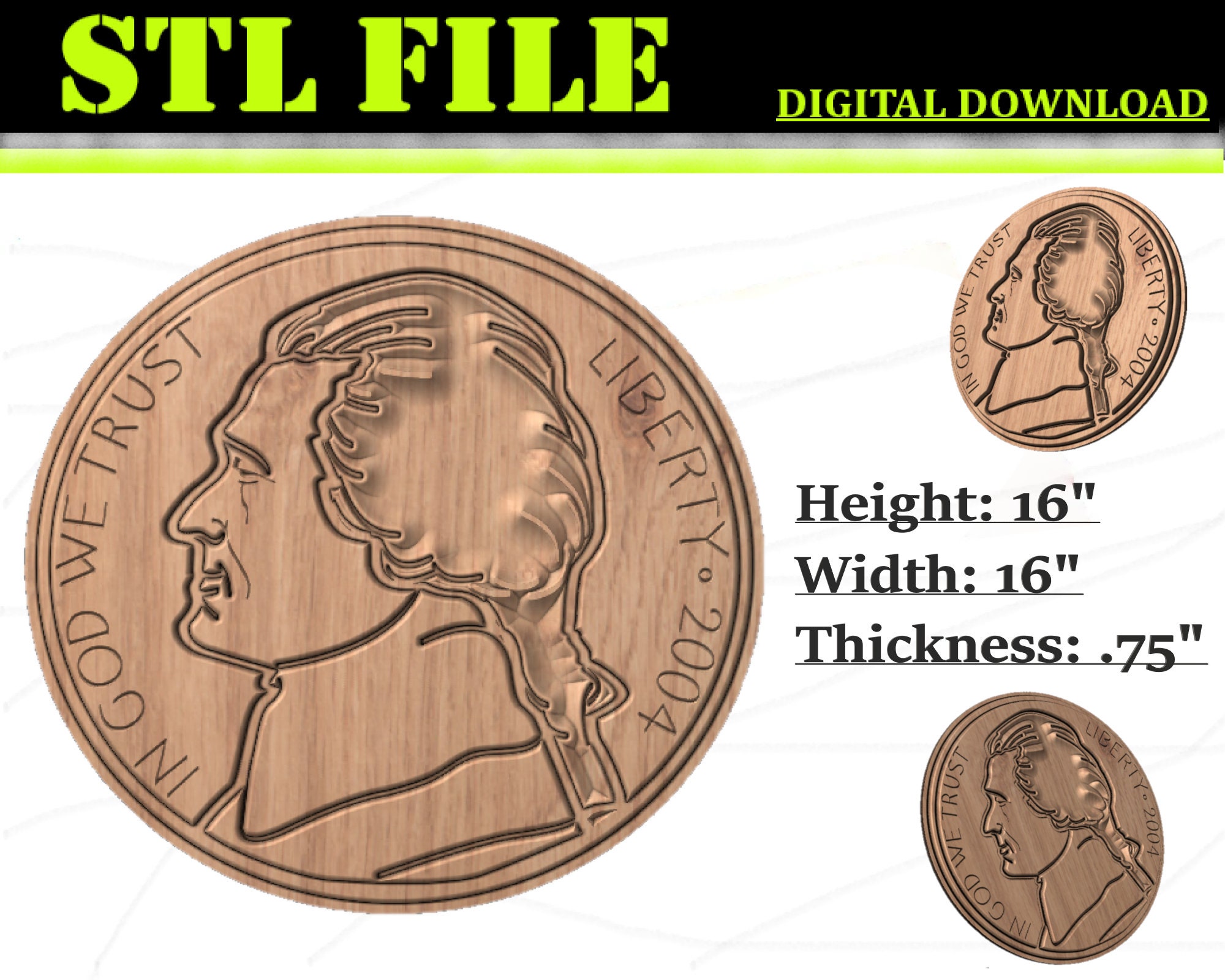 Nickel 3D Render STL File for CNC Router, STL Engraving File for a ...