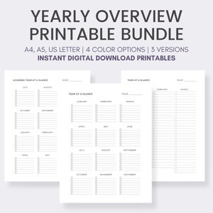 Minimalist Yearly Overview Printable, Year at a Glance Planner Printable, One-Page Yearly Planner | A4 A5 US Letter PDF Digital Download