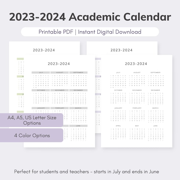 2023-2024 Academic School Calendar Printable, Minimalist Calendar | Instant Digital Download | PDF FiloFax Insert | US Letter, A4, A5