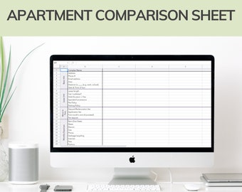 Wohnungsvergleichstabelle | Wohnungssuche Planer | Wohnungssuche | Rent Vergleichswerkzeug | EDITIERBARE Excel & Google Sheets