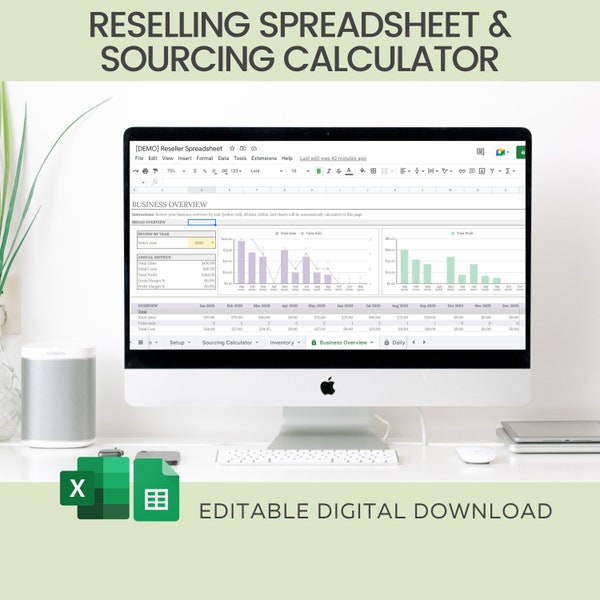 Reselling Dashboard Spreadsheet | Sourcing Calculator Inventory Sales Tracker | Poshmark Ebay Mercari Depop | EDITABLE Excel & Google Sheets