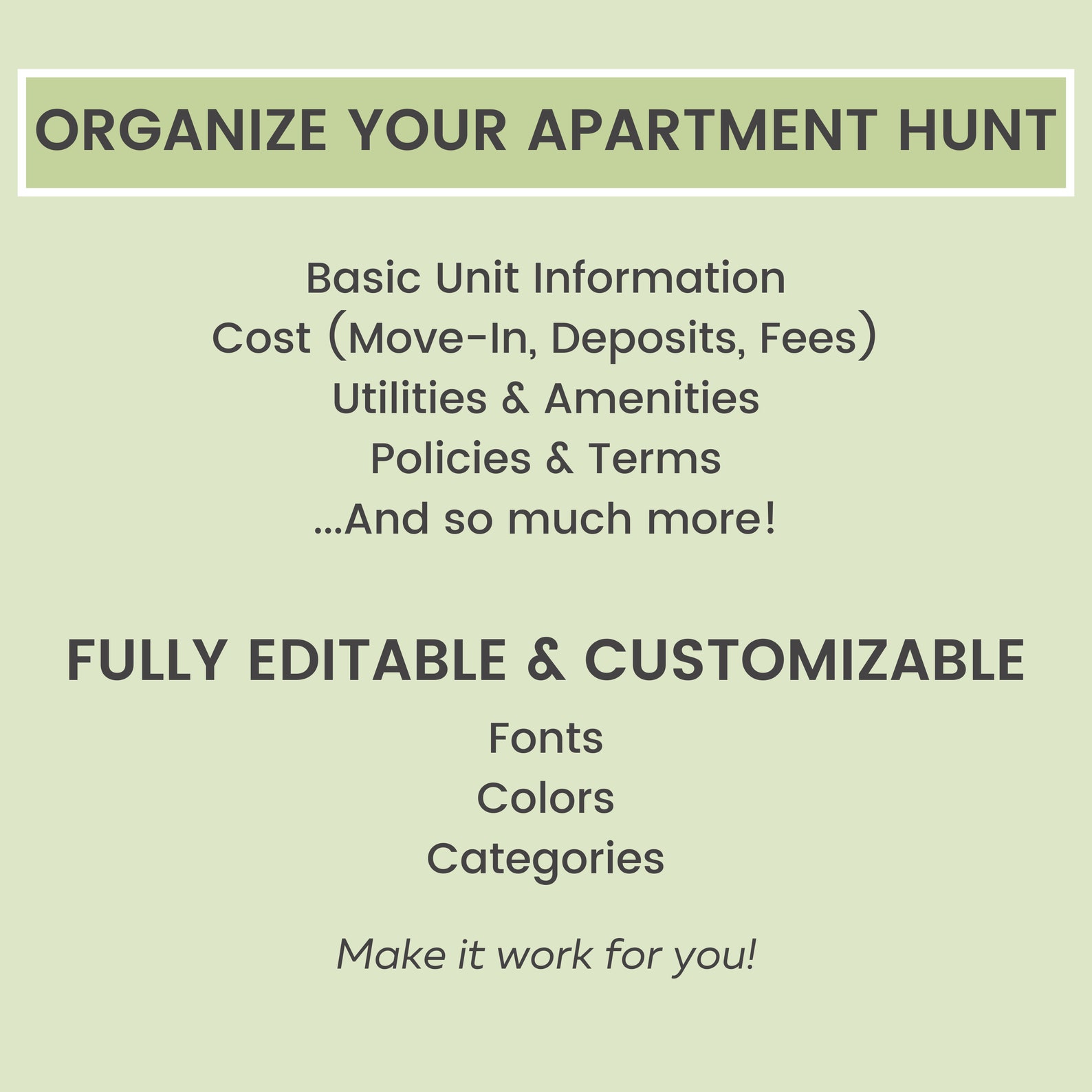 Apartment Comparison Spreadsheet Housing Search Planner Etsy