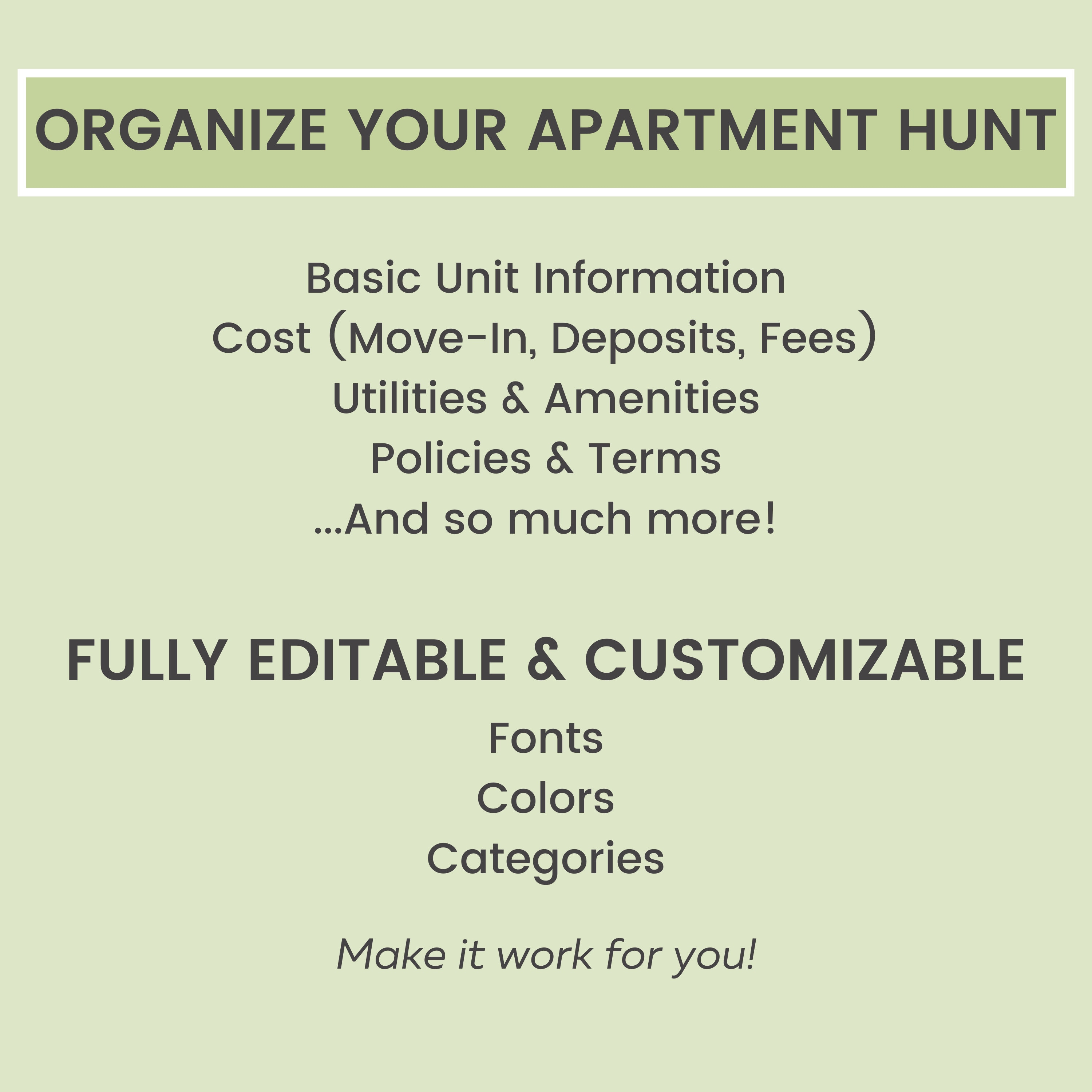 Apartment Comparison Spreadsheet Housing Search Planner Etsy
