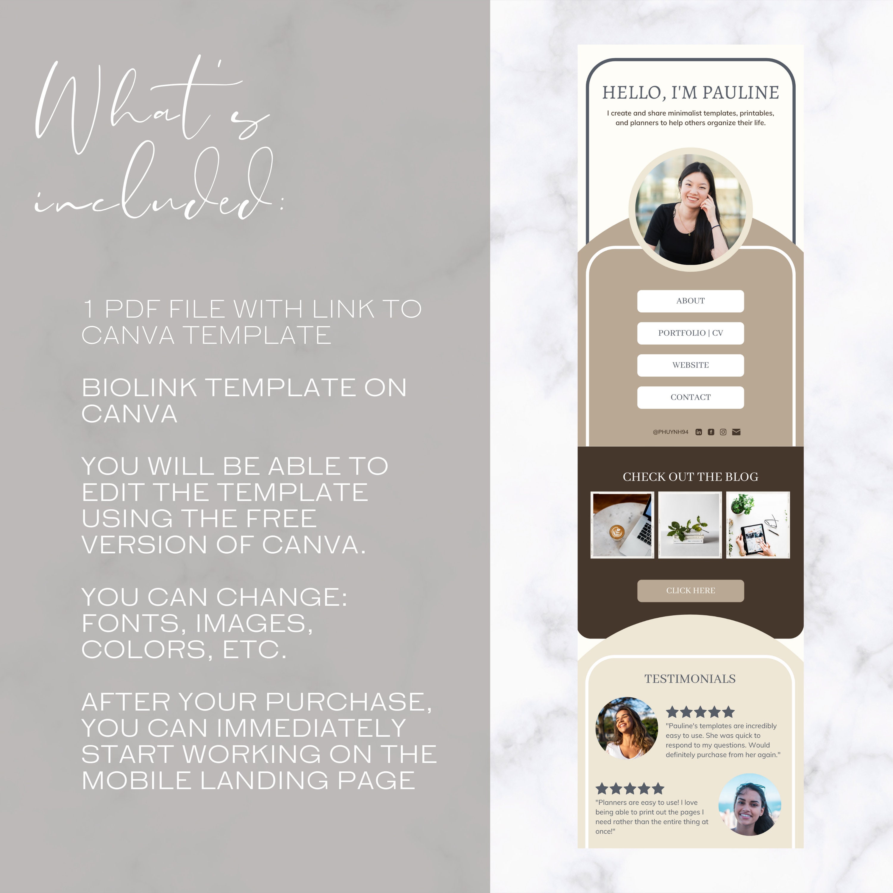 Link in Bio Canva Template | Aesthetic Instagram IG Tiktok Mobile ...