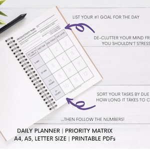 Printable Daily Task Planner | Productivity Time Management Plan | Task Priority Eisenhower Matrix | Digital Printable PDF | A4, A5, Letter