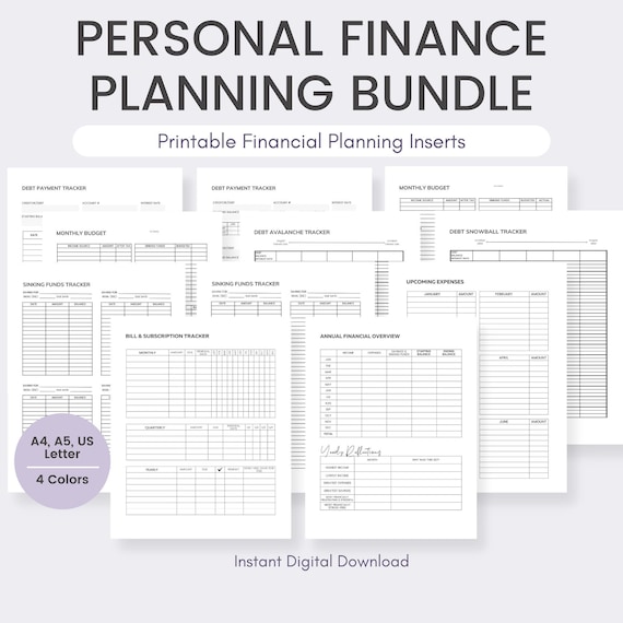 Minimalist Personal Finance Budget Planner, Digital Financial Planner Printable | Expense, Bills, Savings, Money Trackers | Letter, A4, A5