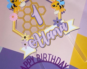 Abejita chiquitita Cake Topper  little bees Themed Party - with name and age