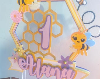 Tiny Bee Cake Topper  little bees Themed Party - with name and age