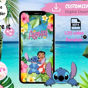 Olivia and Stitch Birthday Video Invitation, Custom Digital Invitation, Stitch Animated Invitation, Personalized Invitation