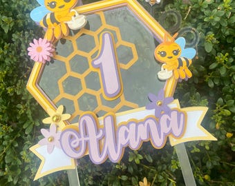 Abejita chiquitita Cake Topper  little bees Themed Party - with name and age