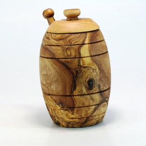 Olive wood Honey pot with Dipper / Honey jar made of Tunisian Olive Wood, Valentines day gift/mom Gift/Unique Gift