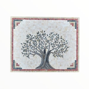 Olive Tree Kitchen Backsplash Mural Mosaic Tiles. Handcrafted Mosaic, made of natural stones - Customization available - Indoor/Outdoor.