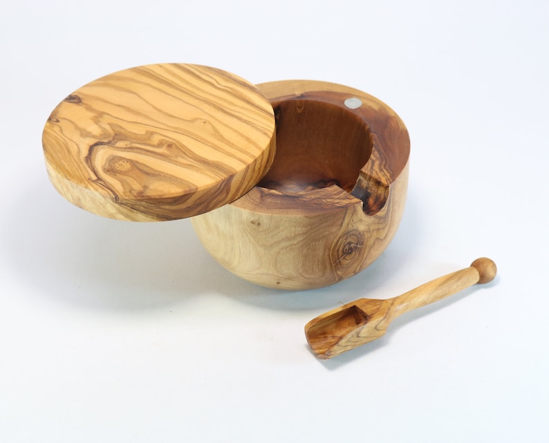 Olive Wood Salt Cellar With Lid and Spoon BESTSELLER Salt Etsy UK