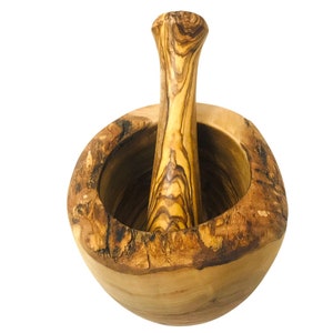 Grand mortier-pilon en bois rustique en bois d&#39;olivier tunisien