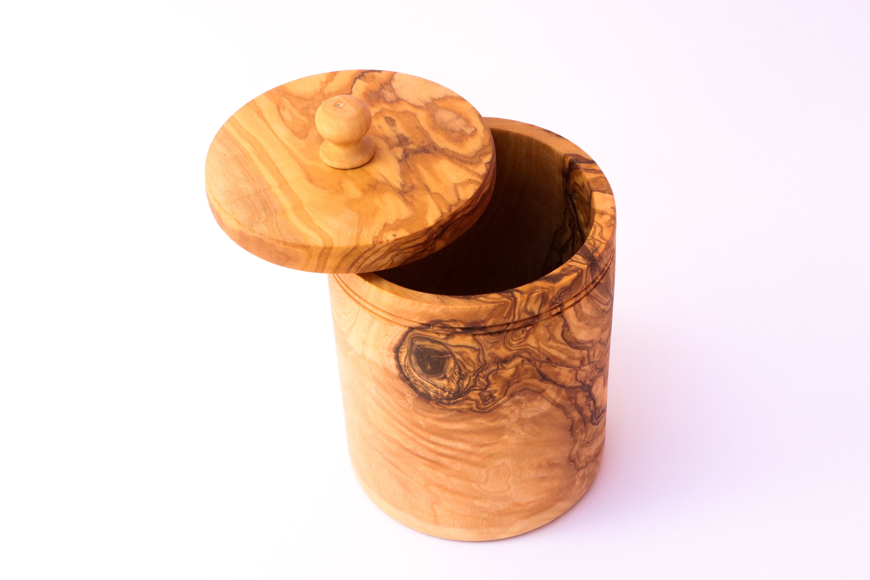 Olive Wood Salt Bowl With Lid /salt Cellar With Spoon Free Etsy