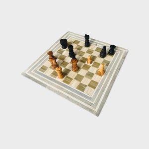 Mosaic Chess Set handmade of natural stones with Olive Wood Chess Pieces| Mosaic Chess Board