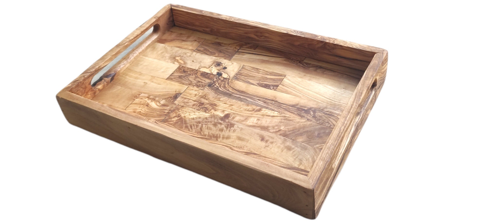 Olive Wood Serving Tray With Ergonomic Handles Decorative Etsy
