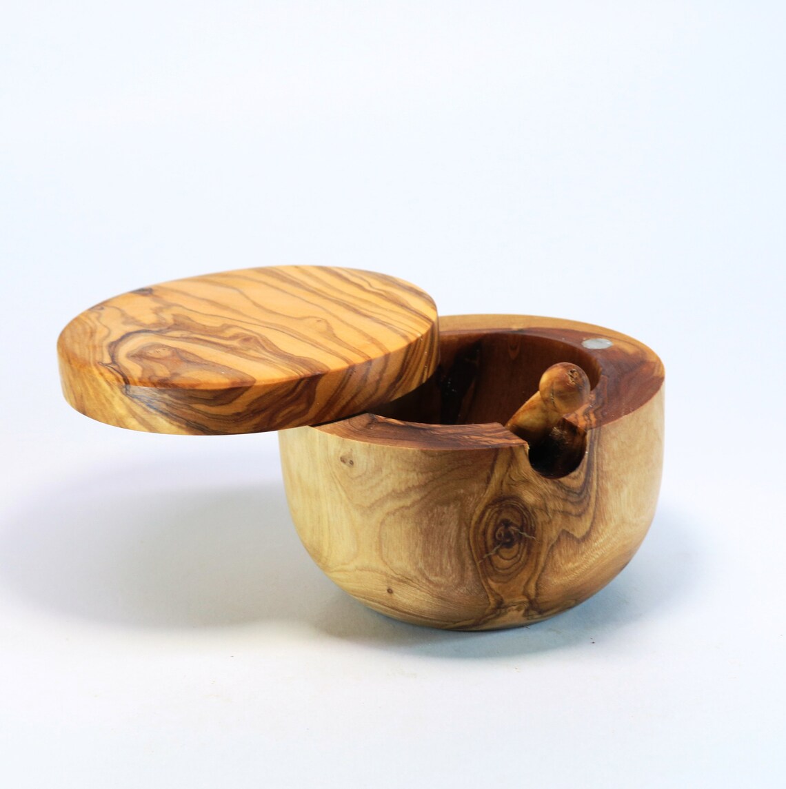 Olive Wood Salt Cellar With Lid and Spoon BESTSELLER Salt Etsy