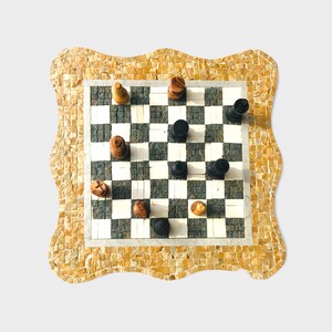 Mosaic Chess Set handmade of natural stones with Olive Wood Chess Pieces| Mosaic Chess Board