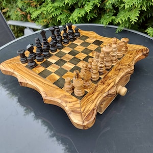 Wood Chess Set Handmade of Olive Wood, Antique Chess, Christmas Gift, Groomsman Proposal (+Free Wood Beeswax+Free Personalization)