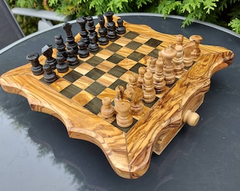 Wood Chess Set Handmade of Olive Wood, Antique Chess, Christmas Gift, Groomsman Proposal (+Free Wood Beeswax+Free Personalization)