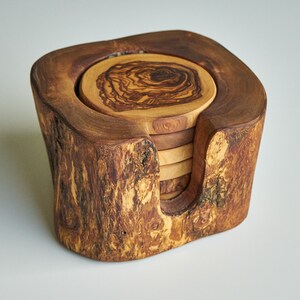 Olivenholz Untersetzer mit rustikalem Halter, Set von 6 HolzGetränke Untersetzer