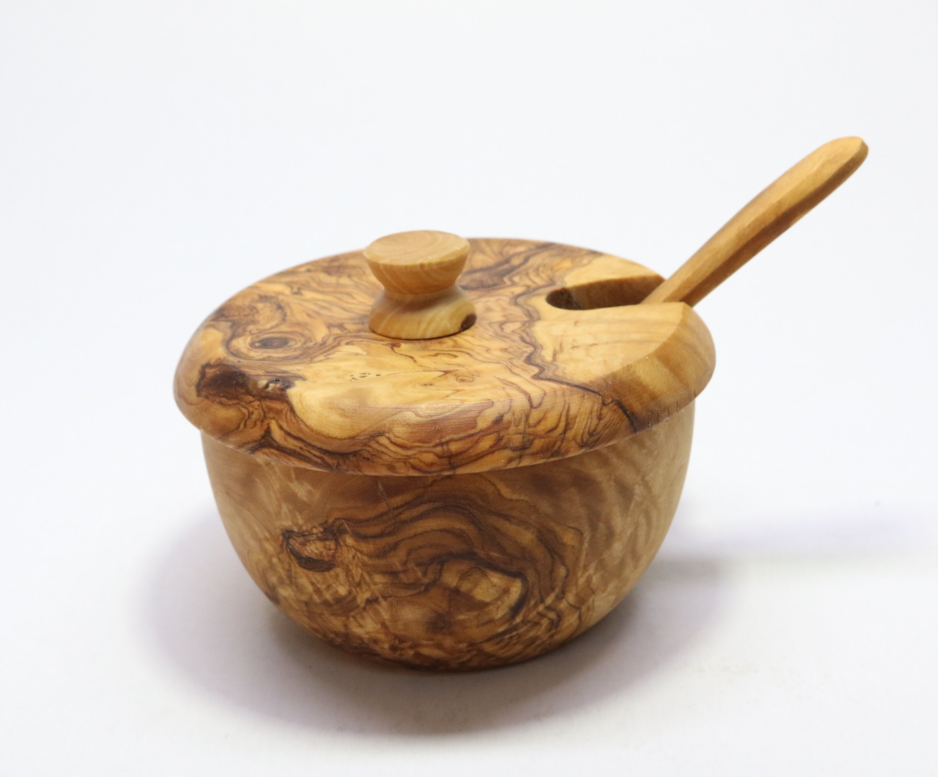 Olive Wood Salt Bowl With Lid /salt Cellar With Spoon Free Etsy UK