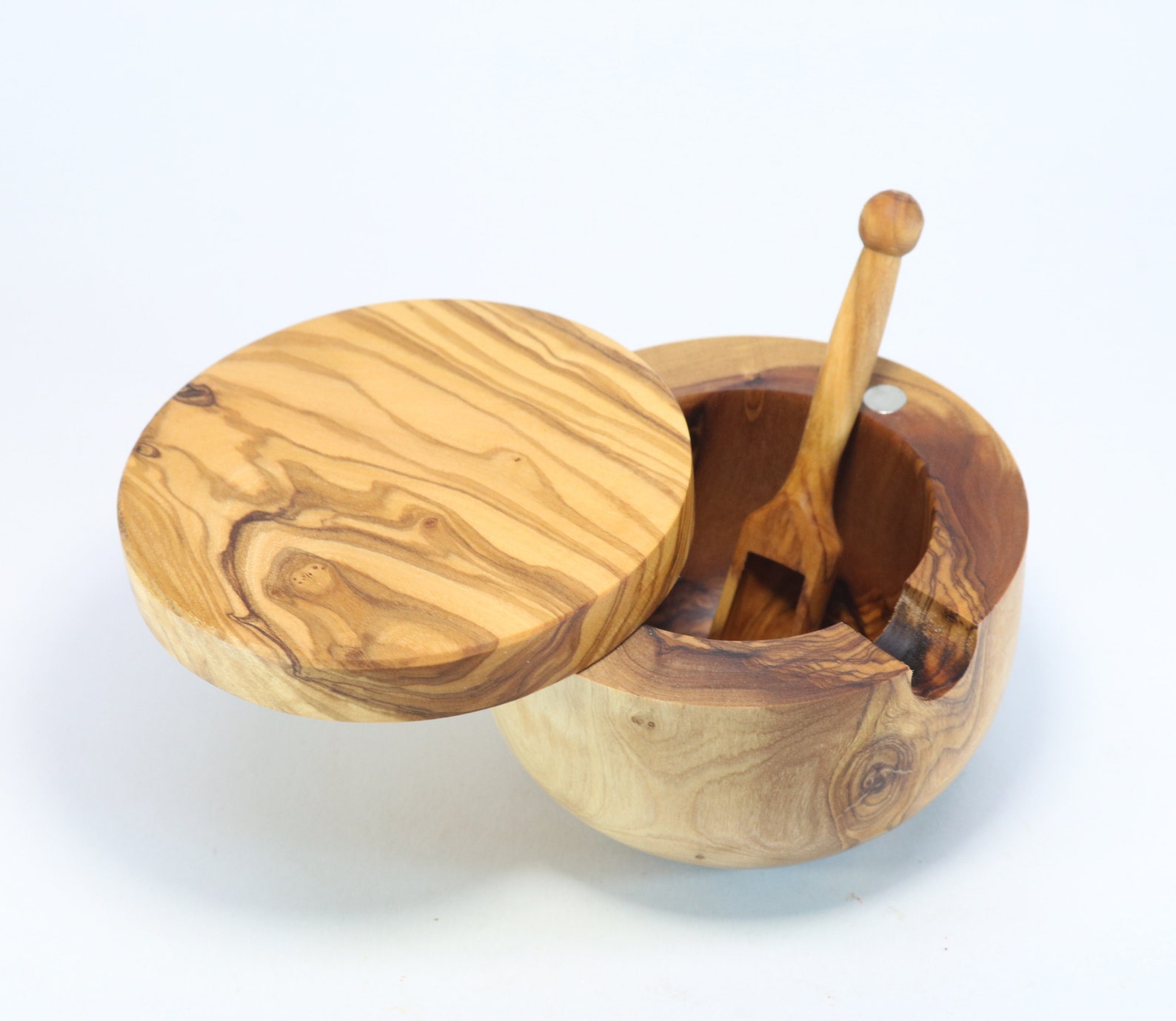 Olive Wood Salt Cellar With Lid and Spoon BESTSELLER Salt Etsy