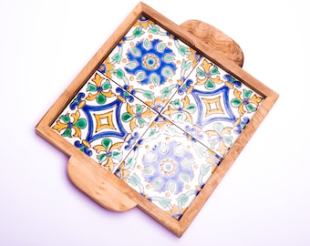 olive wood Serving Tray with Ergonomic Handles | Decorative Service Tray