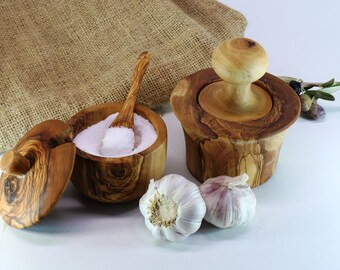 Garlic crusher Olive wood Hand carved pestle and mortar 12cm/10cm/8cm