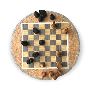 Mosaic Chess Set handmade of natural stones with Olive Wood Chess Pieces| Mosaic Chess Board