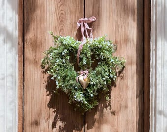Spring Floral Heart Wreath For Front Door, Spring Home Decor, Anniversary gift, Wedding Gift, Bridal Shower, Wedding Decor, Mothers Day Gift
