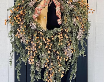 Cascading Fall Wreath for Front Door, Autumn Wreath, Fall Entryway Decor, Neutral Year Round Wreath, Modern Farmhouse Wreath, Cottage Wreath