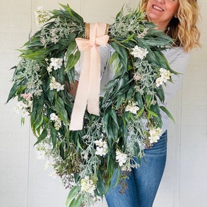 Large spring and summer seeded eucalyptus wreath for front door, hanging eucalyptus, Year round farmhouse wreath, Mother’s Day gift