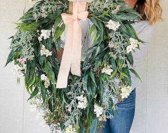 Large spring and summer seeded eucalyptus wreath for front door, hanging eucalyptus, Year round farmhouse wreath, Mother’s Day gift