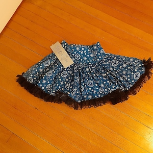 Jeannie Nitro new with tag micro mini blue bandanna skirt lace hem with bows XS