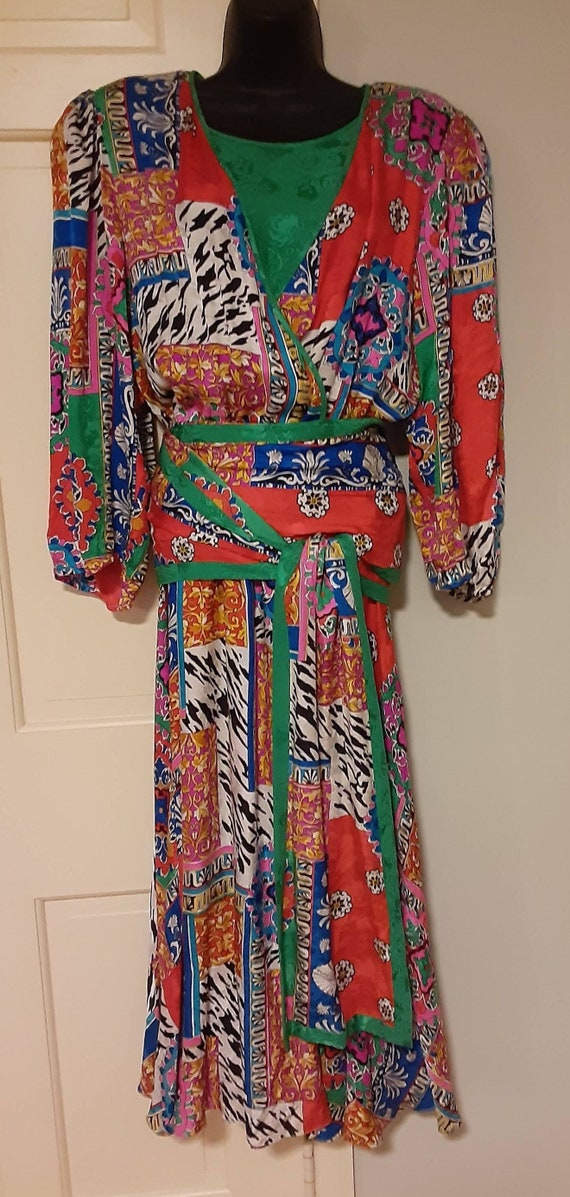Vintage early 1980s Diane Freis Original silk dress w… - Gem