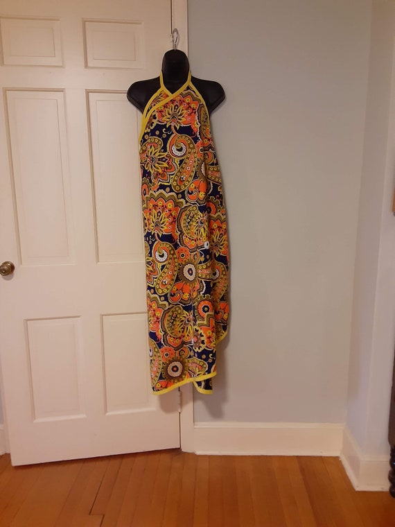 1960s paisley floral sarong/skirt/pareo wrap dres… - image 1