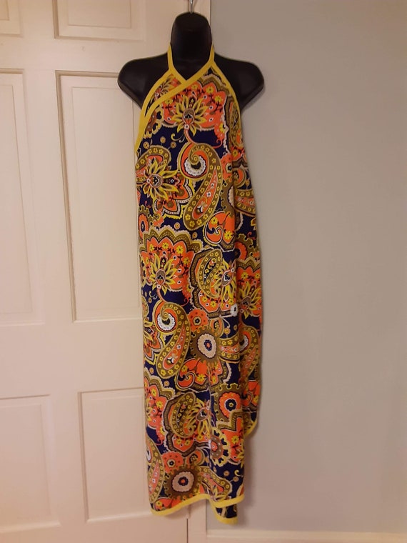 1960s paisley floral sarong/skirt/pareo wrap dres… - image 2