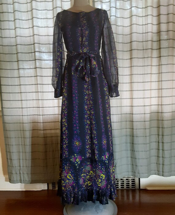 Incredible 1970s Givenchy Demi-Couture Pinecone Print Ruffle Skirt & Peaked Shoulder Top Set