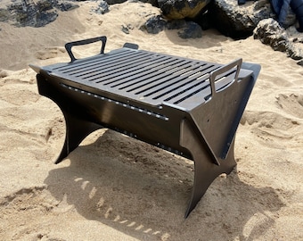 Collapsible BBQ grill and fire pit. perfect for camping, the beach and garden. includes grill! portable, slot together Made in UK