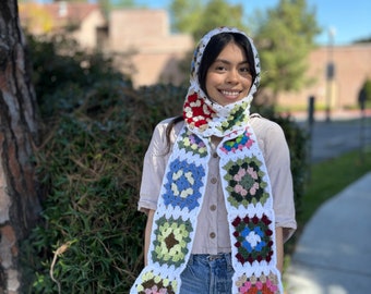 Crochet Balaclava | Granny Square Balaclava Hood with Scarf