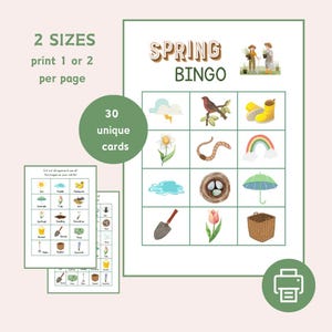 Spring Kids Printsble Bingo, 30 Unique Bingo Cards, Kids Spring Printable Activity, Sping Cards Kids Game, Spring Season Classroom Activity