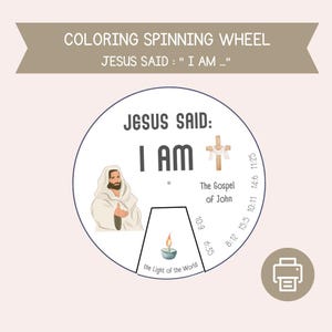 Jesus sagte, ich bin Farbrad, Druckbare Bibel Aktivität, Kinder Bibelstunde, Sonntagsschule Handwerk, Färbung Spinner, Cristian Memory-Spiel